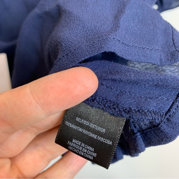 WAYF Puff Sleeve Smocked Back Crop Top Navy Blue - Picture 6 of 6